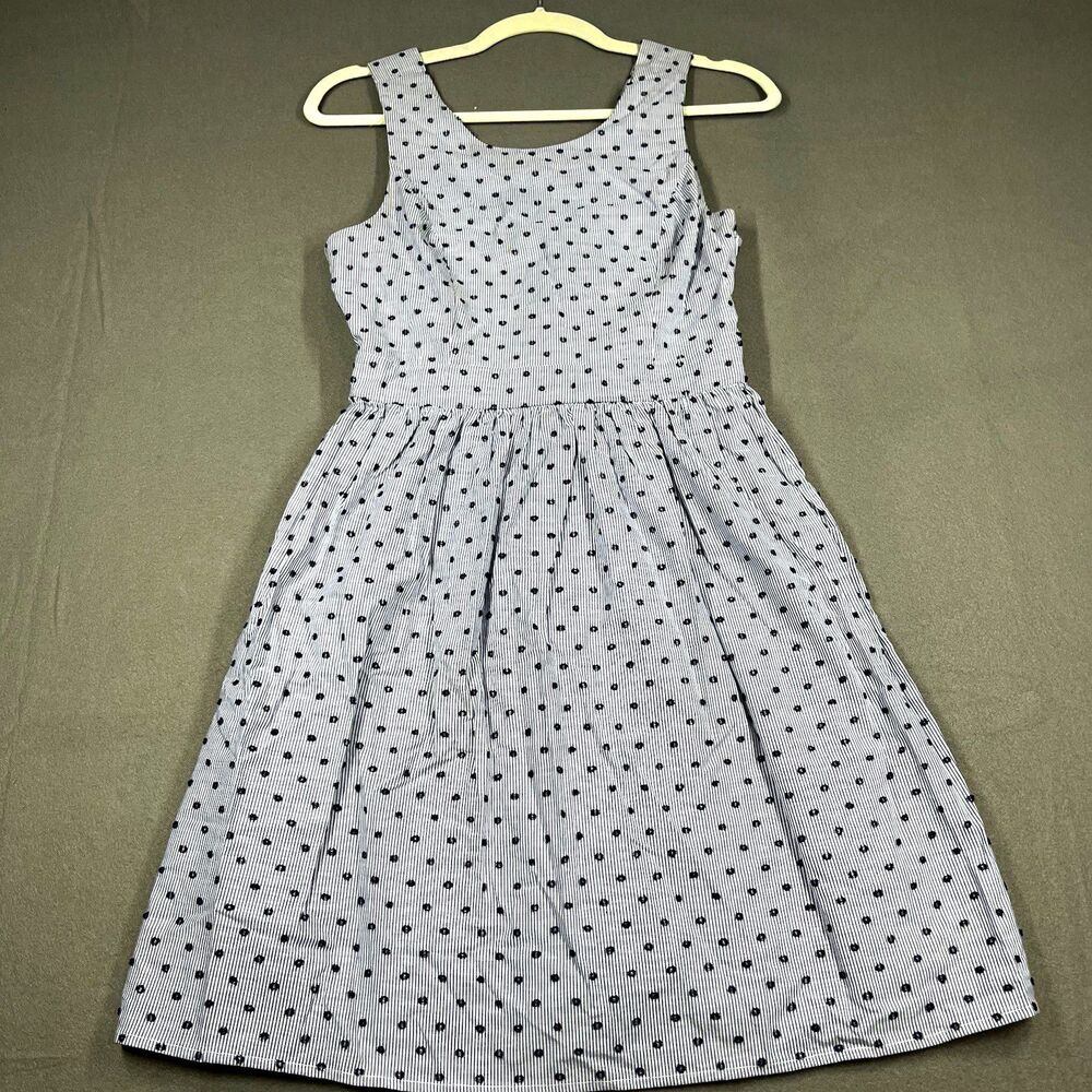 Altar'd State Blue White Polka Dot Bow Scoop Neck A-Line Dress Size S